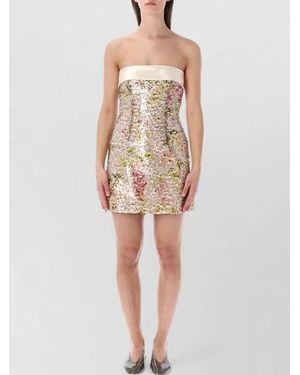 Alberta Ferretti Floral Sequin Sleeveless Mini Dress - Natural