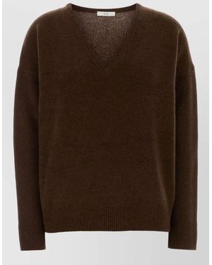 Co. Cashmere V Neck Sweater Long Sleeves - Brown
