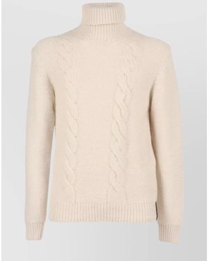 K-Way Textured Turtleneck Cable Knit Jumper - Natural