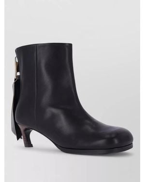 Sacai Leather Ankle Boots Curved Heel Tag - Black