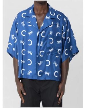 Celine Silk Printed Short-Sleeve Shirt - Blue