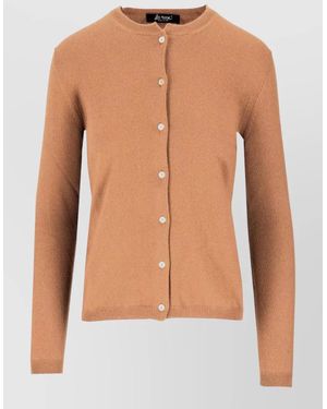 LA ROSE Cashmere Crew Neck Cardigan Long Sleeves - Blue