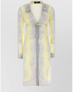 Versace Sheer Fabric Knee-Length Long Sleeves Dress - White