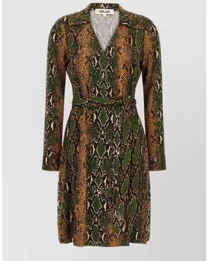 Diane von Furstenberg Silk Printed Wrap Midi Dress - Green