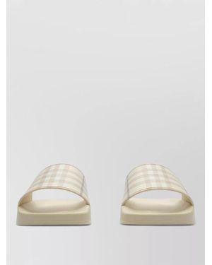 Burberry Check Pattern Slides Open Toe Flat Sole - Natural