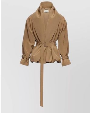 Magda Butrym Lightweight Pleated Jacket Puff Sleeves Tailoring - Natural