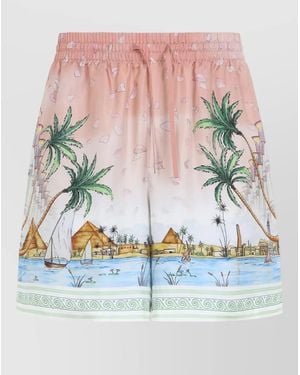 CASABLANCA Egyptian Landscape Silk Twill Beach Shorts - Multicolour