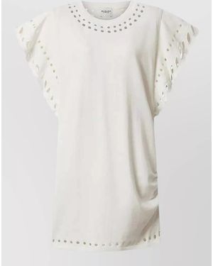Isabel Marant Cotton Laser-Cut Short-Sleeve Mini Dress - White