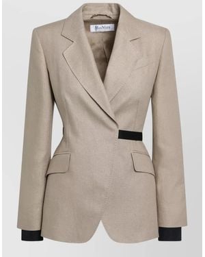 Max Mara Single Breasted Jacket Notch Lapel Flap Pockets - Natural