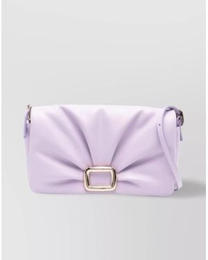 Roger Vivier Leather Gathered Clutch Bag - Purple