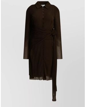 Ganni Sheer Long Sleeve Dress Button Waist Tie - Black