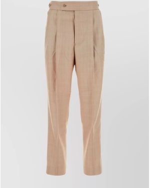 Needles Pleated Cropped Pants With Embroidered Check Pattern - Natural