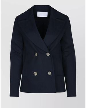 Harris Wharf London Cotton Double-Breasted Peacoat - Blue