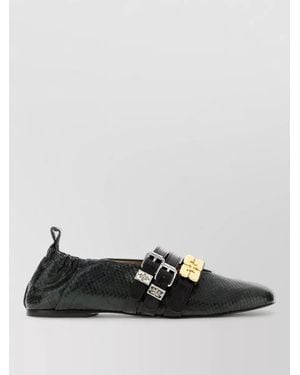 Ganni Synthetic Leather Loafers Textured Finish Hardware - Black