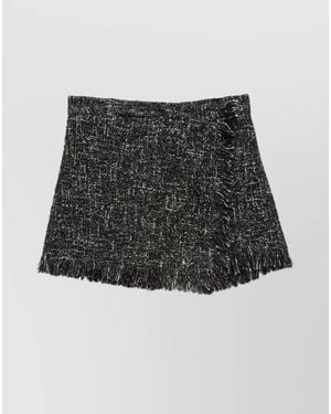 MSGM Tweed Bermuda Shorts Fringe Detail - Black