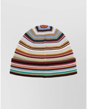 Paul Smith Striped Knitted Hat With Turn-Up Brim - Grey