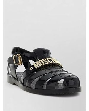 Moschino Jelly Sandals Logo Straps Flat Sole - Black