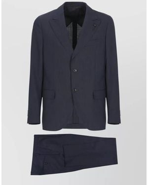 Lardini Wool Suit Notch Lapel Structured Tailoring - Blue