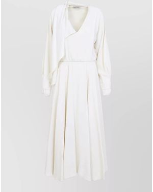 Alberta Ferretti Satin V-Neck Draped Long-Sleeve Wrap Maxi Dress - White