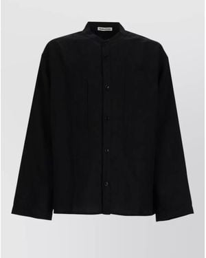 YMC Collarless Jacket Long Sleeves Chest Pockets - Black