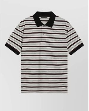 Prada Short Sleeves Striped Polo Shirt Ribbed Collar - Grey