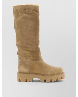 Prada Suede High Boots - Natural