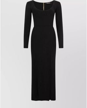 Roberto Cavalli Midi Dress With Long Sleeves And Side Slit - Black