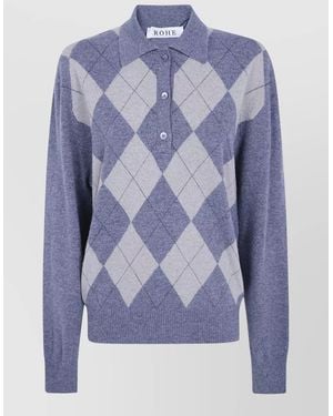 Rohe Cashmere Silk Argyle Polo Jumper - Blue