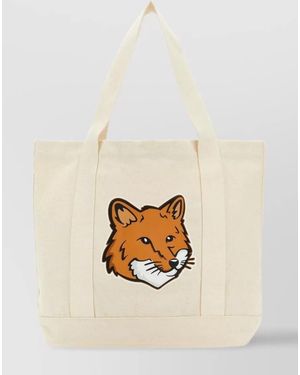 Maison Kitsuné Canvas Fox Head Tote Bag - White