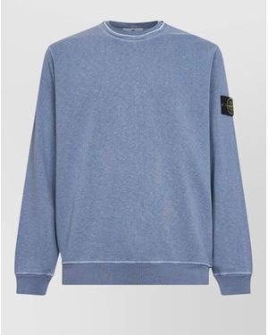 Stone Island Crew Neck Sweatshirt Long Sleeves Ribbed Trims - Blue