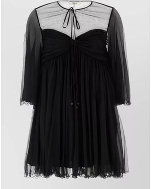 Chloé Georgette Mini Dress Gathered Bust Ruffles - Black