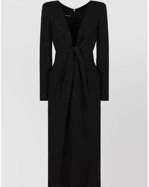 Emporio Armani Knotted V-Neck Midi Dress - Black