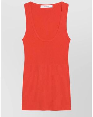 Max Mara Ribbed Scoop Neck Sleeveless Stretch Dress - Red