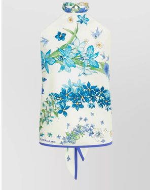 Ferragamo Primavera Floral Halterneck Sleeveless Backless Top - Blue