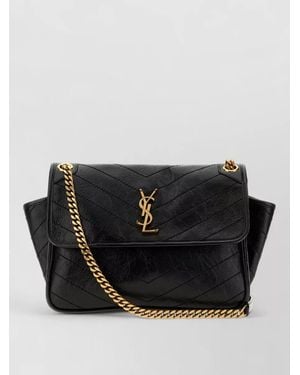 Saint Laurent Niki Shoulder Bag Chain Strap Chevron - Black