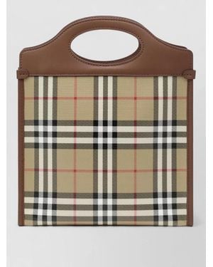 Burberry Tote Bag Contrast Trim Plaid Pattern - Multicolor