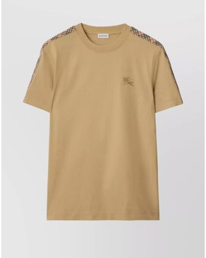 Burberry Cotton Slim-Fit Check-Trim T-Shirt - Natural