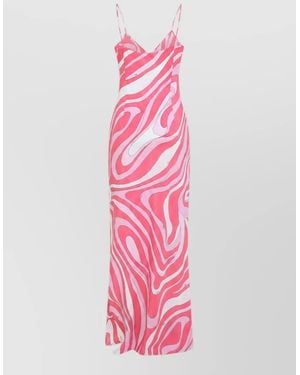 PUCCI Silk Printed V-Neck Sleeveless Maxi Dress - Pink
