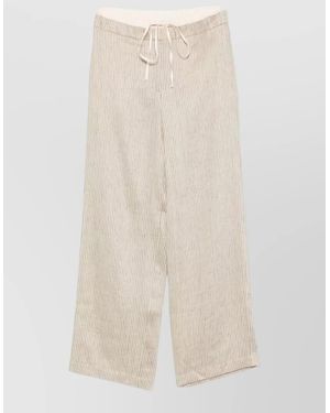 Alysi Striped Pants Wide Leg Elasticated Waistband - Natural