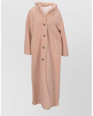 LA ROSE Hooded Reversible Long Shearling Coat - Pink