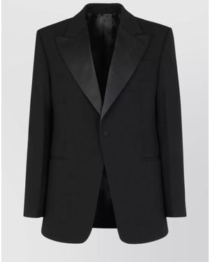 Ferragamo Virgin Wool Single-Breasted Tuxedo Blazer - Black
