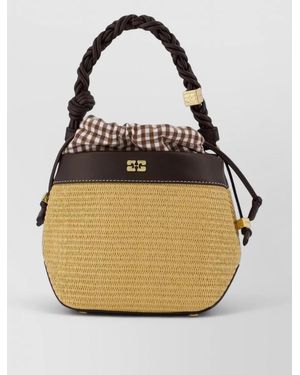 Ganni Bou Tote Bag Synthetic Braided Handle - Natural