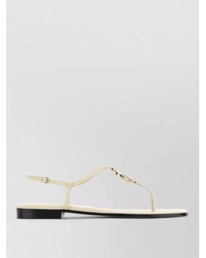 Gucci Leather Thong Sandals Flat Sole Metallic Detail - White