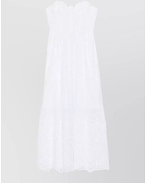 ERMANNO FIRENZE Long Dress Sweetheart Neckline Tiered Skirt - White