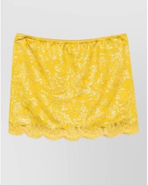 Saint Laurent Floral-Jacquard Lace-Trim Midi Skirt - Yellow