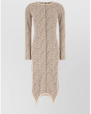 Fendi Embroidered Cotton Blend Knitted Dress - Natural
