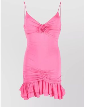 Blumarine Silhouette Ruched Dress Ruffle Hem - Pink