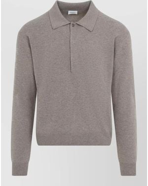 Saint Laurent Wool Knit Long Sleeve Polo Shirt - Grey
