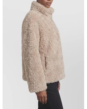 Herno Short Faux Fur Coat Stand Up Collar - Natural