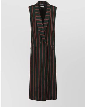 Dries Van Noten Striped Sleeveless Shirt Button Detail Lapel Collar - Black